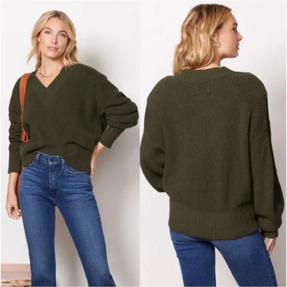PISTOLA Evereve Dark Green V Neck Strong Shoulder Knit Sweater // XS - Picture 1 of 9